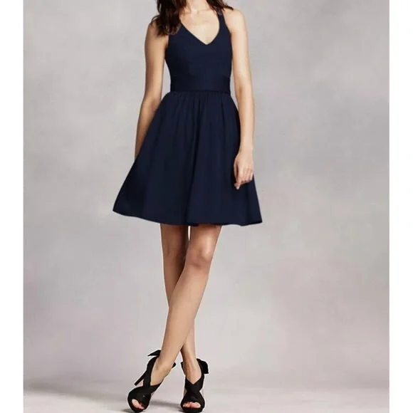 Vera Wang White Short Midnight T-Strap Halter Bridesmaid Dress - Size 14 - Picture 1 of 13